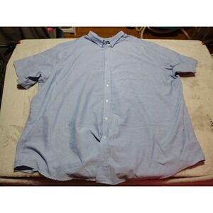 K S Signature Shirt Men 22 Tall Blue Office Dad Oxford Nerd Comfort Short Sleeve